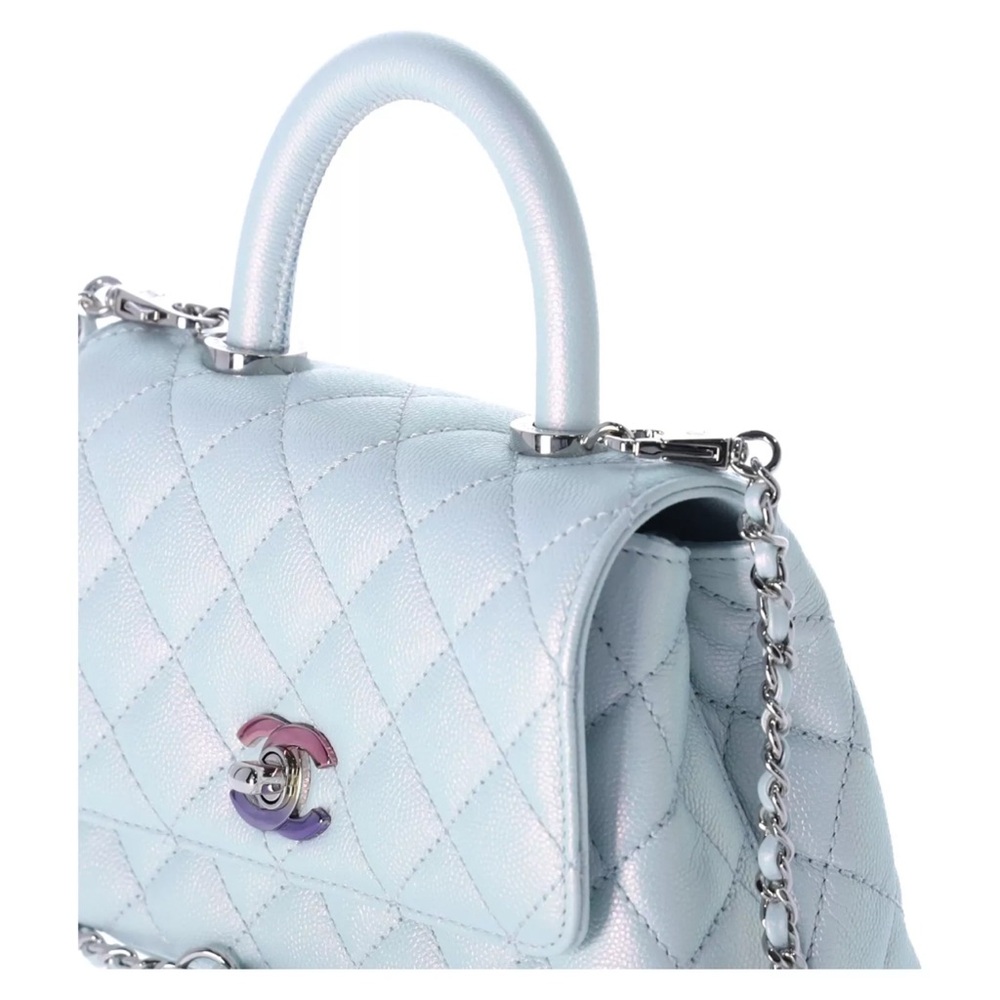 Chanel Coco Handle Bag Quilted Caviar Extra Mini Iridescent Blue Rainbow HW - Picture 4 of 9